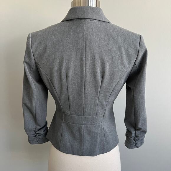 Express Factory 2 Button Blazer Jacket Ruched Sleeves 3/4 Gray Size 0 - Picture 7 of 12